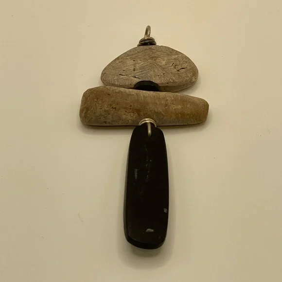 Unique Handmade Petrified Wood & Genuine Jet Totem Pendant Fossil Boho Wire Wrap - Picture 8 of 12